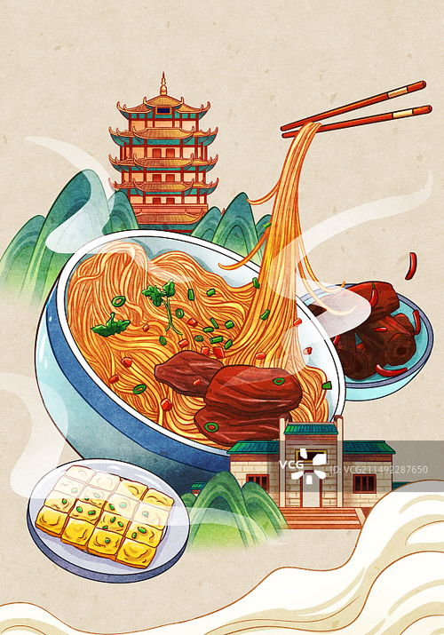 湖北美食手绘黑白插画地图，美食之旅的指南